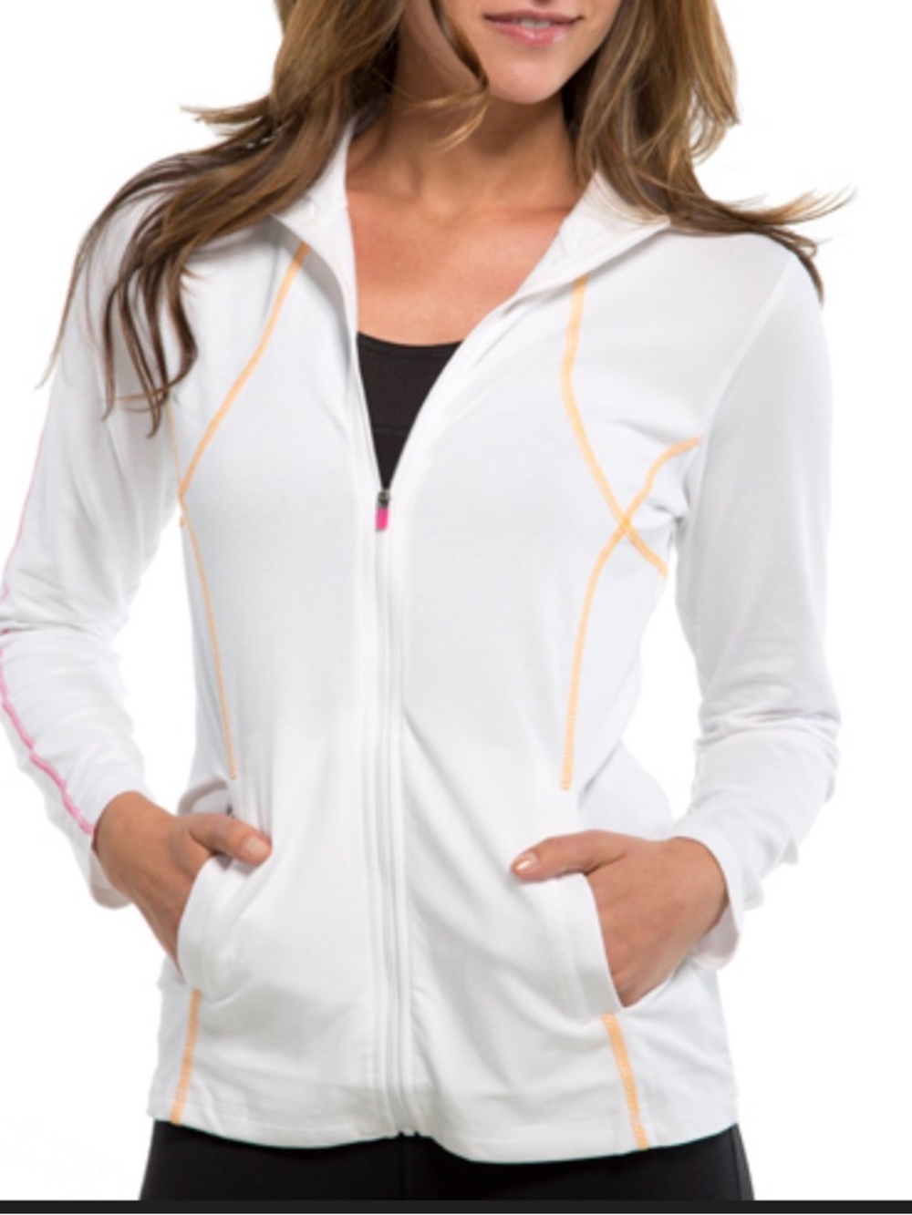 Cariloha Bamboo Performance Jacket XS White Orange Contrast Stitch Athleisure